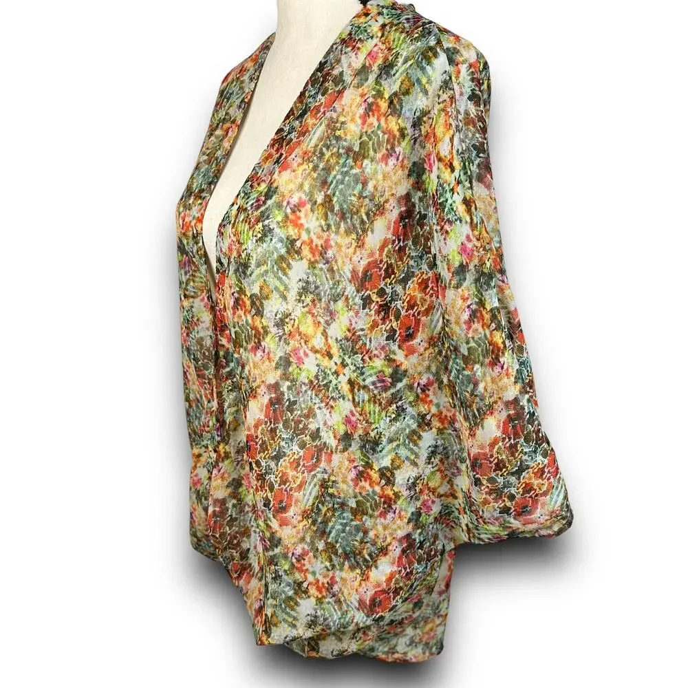 Malai Swimwear Lightweight Kimono Coverup Open Cardigan Abstract Floral Size S/M